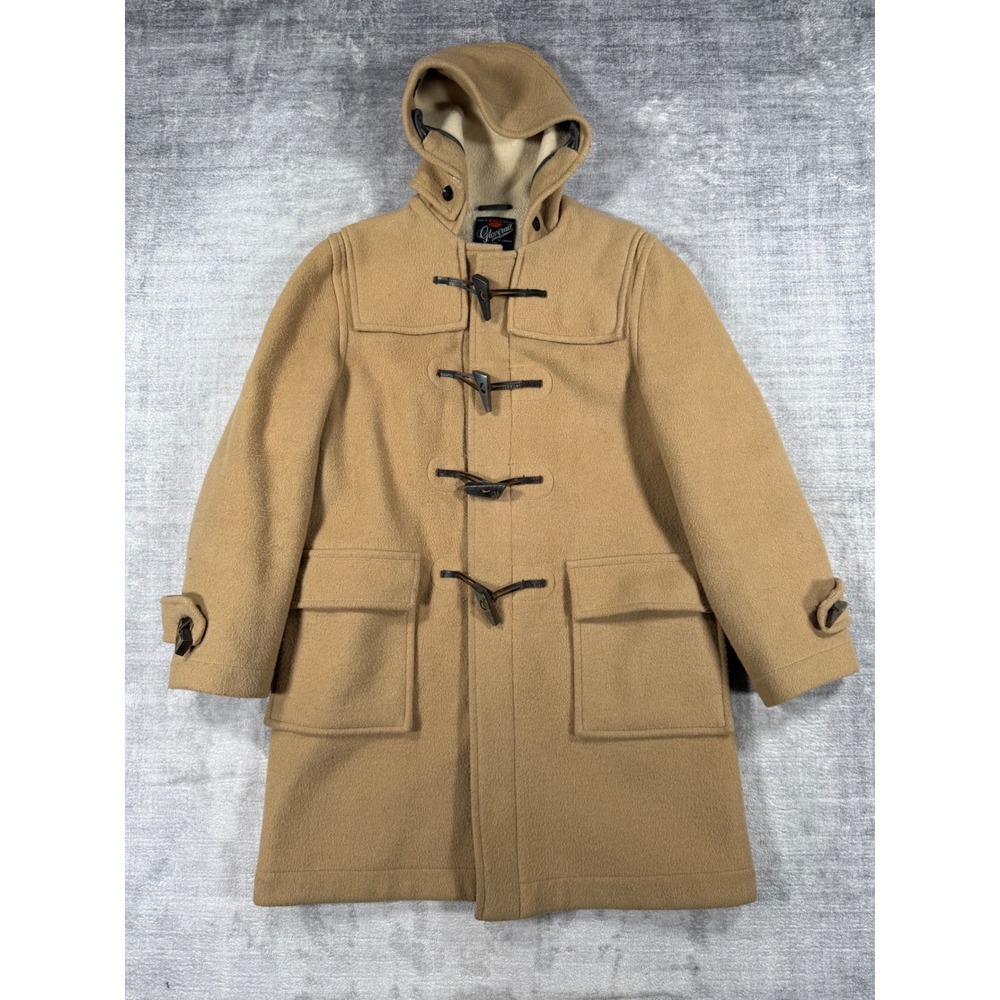 Gloverall Jacket Womens 14 Beige Vintage Duffle Coat Wool Blend Hooded Toggle